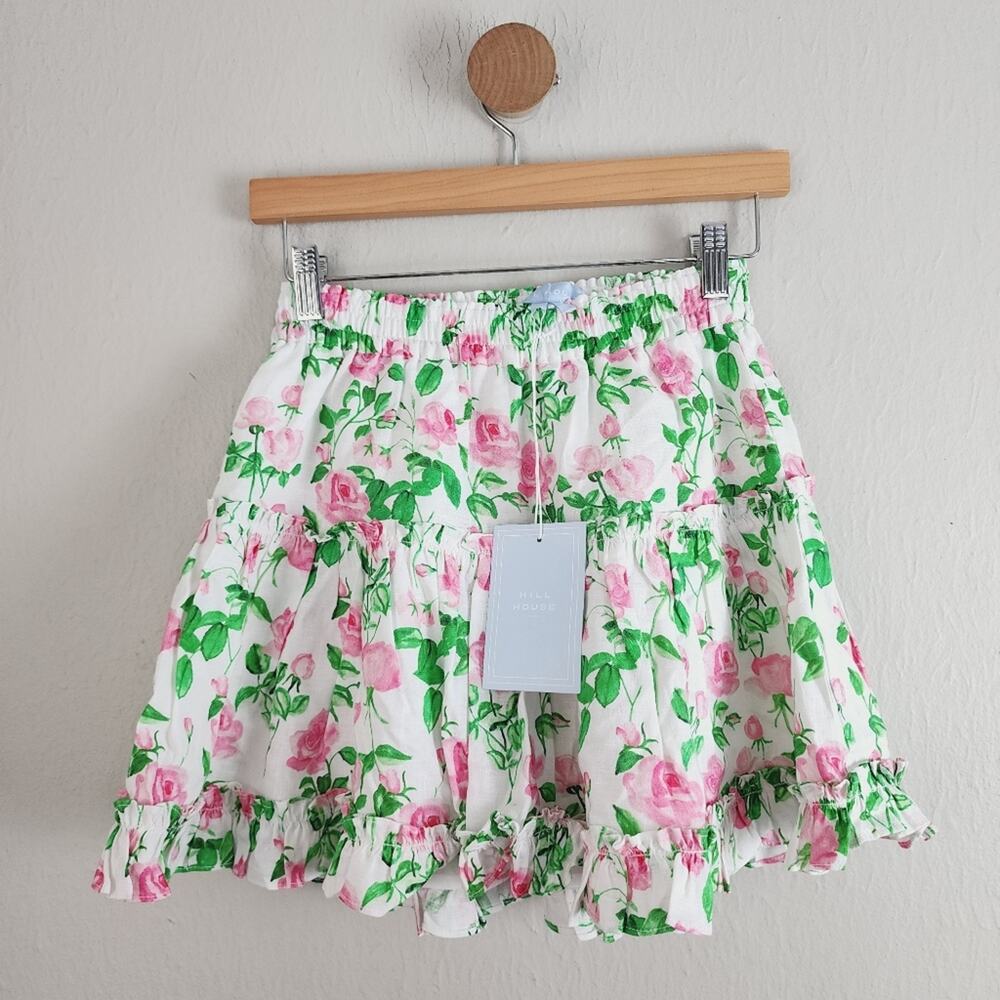 Hill House The Paz Skirt Pink Roses Floral Linen Ruffle Mini Skirt NWT Small S - Picture 7 of 10